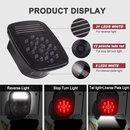 2 luces traseras universales ahumadas con 39 luces traseras de señal LED con placa de matrícula y luces de marcha atrás de marcha atrás para camiones planos, parada de freno, luces traseras para