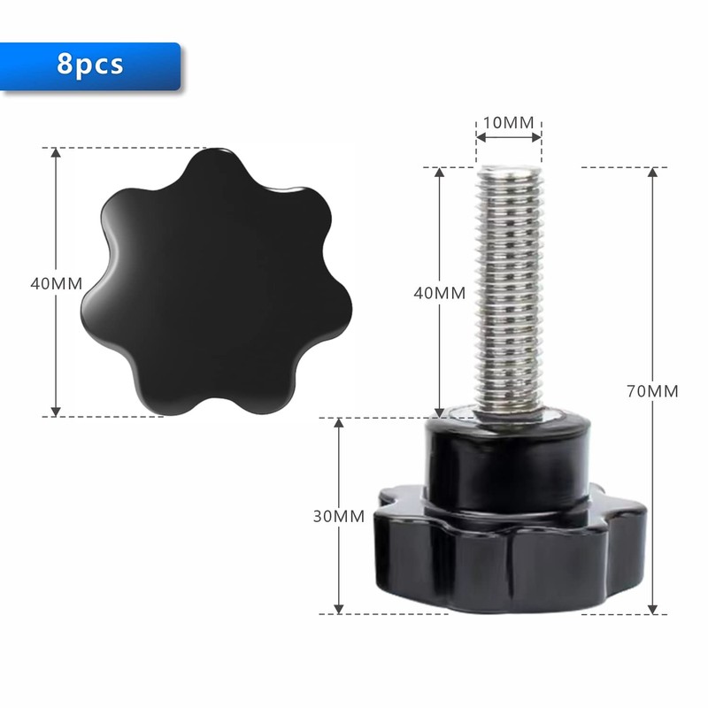M10 Star Grip Screws, 8 Pieces M10 x 40 mm