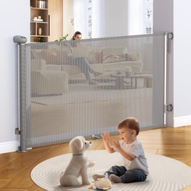 Uamector Retractable Baby & Dog Gate, Adjustable Mesh Safety Gate Extends to 72" Wide 34" Tall for Stairs Doorways, Indoor Outdoor Use