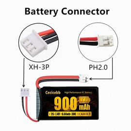 Cecicebb 7.4V 900mAh Li-Po Rechargeable Battery with PH2.0 Plug for SCX24 Remote Control RC Truck 1967 C10 RC Crawler 2 Pack SCX24 Battery with Charger Cable
