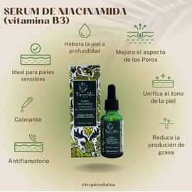 Suero Niacinamida & Ácido Hialurónico | Skin care | Hidratante facial | Serum facial | Cuidado facial | Brillo facial | Arrugas y líneas de expresión | 30 ml