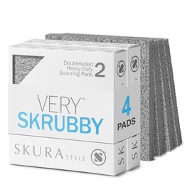 Skura Style Very Skrubby Heavy Duty Scouring Pads (Bulk 4 Pack) | Abrasive Kitchen Cleaner for Caked-on, Baked-on Dirt | Durable, Odor-Free, Flexible, Dual Sided, Polyurethane Foam Scrubber