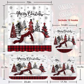 Bathroom Sets with Shower Curtain and Rugs, 4 Pcs, Snowman Plaid