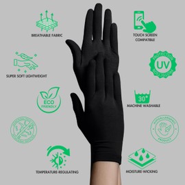 QiEco Soft Bamboo Cotton Kids Gloves for Eczema, Dry Skin & Sport, Thin, Thermal, Antibacterial, Touchscreen, Warm Liners, Breathable, Hypoallergenic, Running Gloves (Black, Extra Small, 11-14 years)