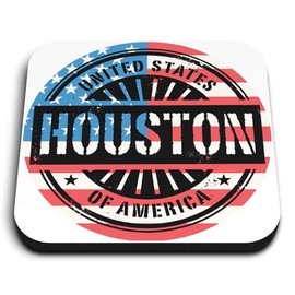 1 x Square MDF Fridge Magnet - Houston USA American Flag Stamp 6050