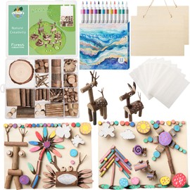 LAZACA Wooden Creativity Arts Crafts Painting Kits for Kids, DIY Art Craft Kid Projects Gift for Birthday Parties Family Crafts, Natural Wood Slices Sticks Twigs Set for 5+ Years Old