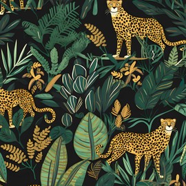 XRUIBZI Leopard Wallpaper Peel and Stick Jungle Animal Wallpaper Vinyl Wallpapers Tropical Contact Paper for Cabinets Waterproof Self Adhesive Wall Paper for Kitchen Countertop Wall 17.5" x 118"