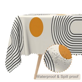 TTQYFNM 52x70inches Boho Mid Century Tablecloth Minimalist Abstract Arch Simple Sun Modern Art Table Cloth Washable and Reusable Fabric Table Cover for Kitchen Dining Living Room Home Decoration