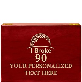 Crown Awards Golf I Broke 90 Rosewood Humidor Gift, Customize with Your Own Text Engraving Prime