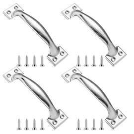 KALIONE Garage Door Handle 5.9" Gate Handle Door, Stainless Steel Handle Gate Screen Shed Fence for Wooden Fences Outdoor(4 Packs Silver)