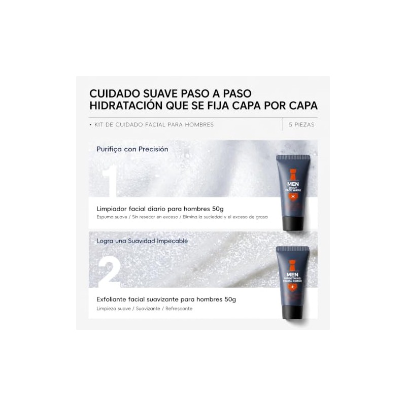 Kit Cuidado Facial Hombres 5 Piezas, Regalo Refrescante y No