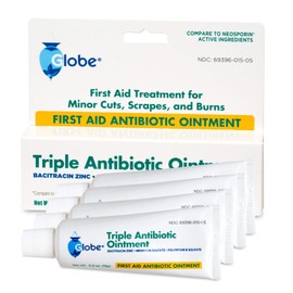 Globe Triple Antibiotic First Aid Ointment, 0.5 oz (4-Pack) | 24-Hour Infection Protection | Wound Care Treatment for Minor Scrapes, Burns and Cuts | 4 Pack