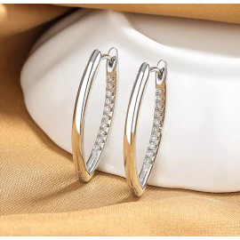 Unbranded 925 Silver Plated V-Shape CZ Huggie Earrings Cartilage Hoop 30mm/1.2inch I106