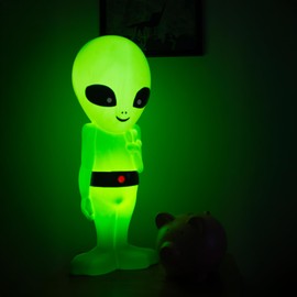24-Inch Lighted Alien Novelty Blow Mold Light – Cute Retro Green Martian with Peace Sign – Indoor/Outdoor Display, Sci-Fi Decor, Unique Yard Art with Plug-in Lights