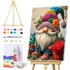 VIGEGU Paint by Numbers Kit for Adults with Framed - Gnome Succulent Paint by Number with Wooden Easel DIY Nice Box Acrylic Oil Painting,for Wall Decor 8x12inch