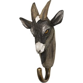 WILDLIFEGARDEN Wildlife Garden WG516 Hook Goat - Hand Carved Animal Hook Made of Wood and Metal - The Pet Collection