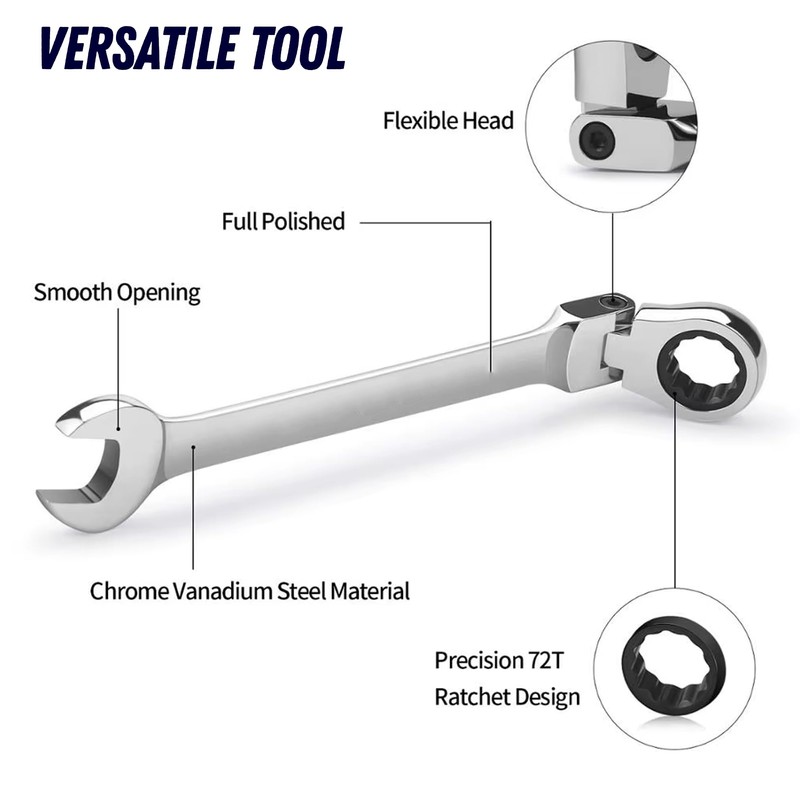 Dapetz ® Flexible Head Ratchet Spanner Metric Wrench 24mm Chrome