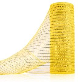 Anivia Deco Mesh Ribbon, 10inch x 30 Feet Each Roll Metallic Foil Mesh Ribbon for Wreaths Swags, Holloween, and Christmas Tree Decoration (Yellow/Yellow Foil)