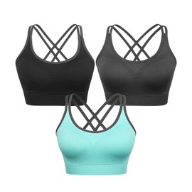 Strappy Women Sports Bra Criss-Cross Back Workout Yoga Bras Padded Seamless Tops for Running Yoga Gym Fitness