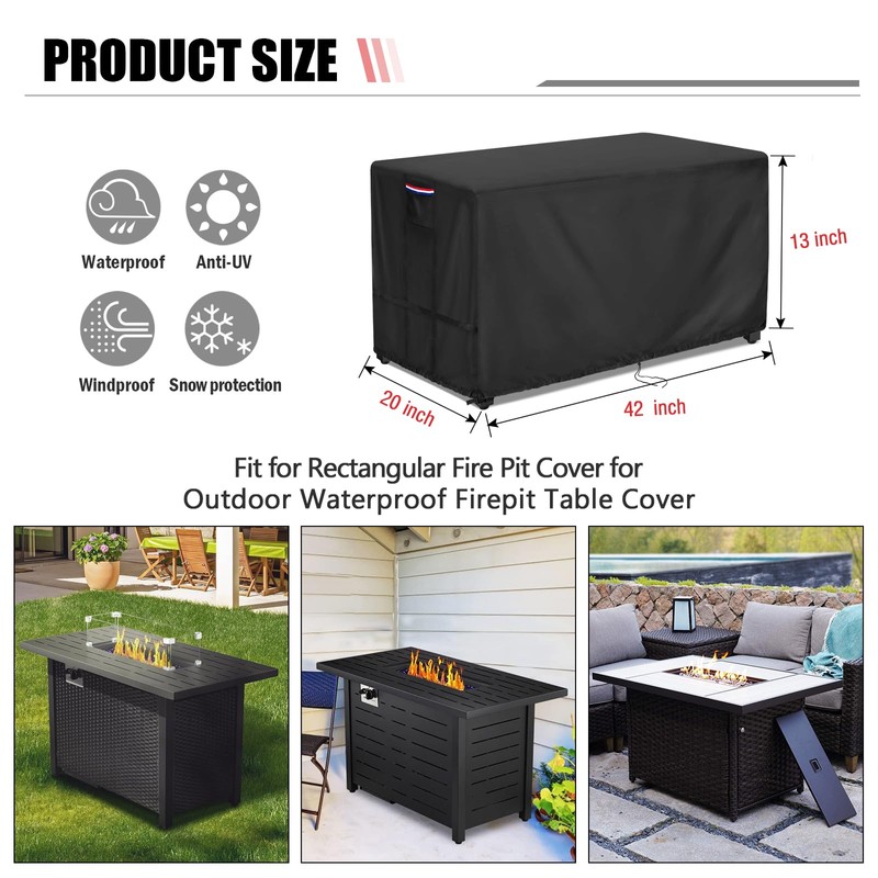 Youlvy Fire Pit Cover Rectangular 42 Inch - Waterproof Outdoor
