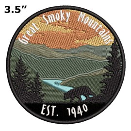 Great Smoky Mountains Est. 1940 Black Bear Sunrise Scene Embroidered Premium Patch DIY Iron-on or Sew-on Decorative Badge Emblem Vacation Souvenir Travel Gear Clothes Appliques