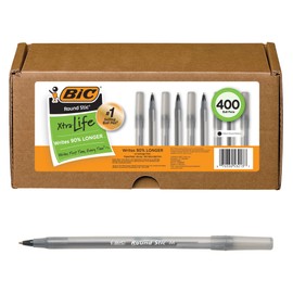 BIC Round Stic Xtra Life Ballpoint Pen, Medium Point (1.0mm), Black, Flexible Round Barrel For Writing Comfort, 400-Count
