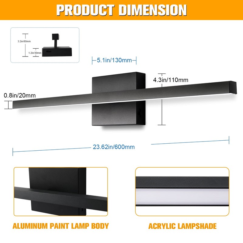 NIORSUN 31.5 inch Black Bathroom Vanity Light,18W 5CCT Dimmable LED