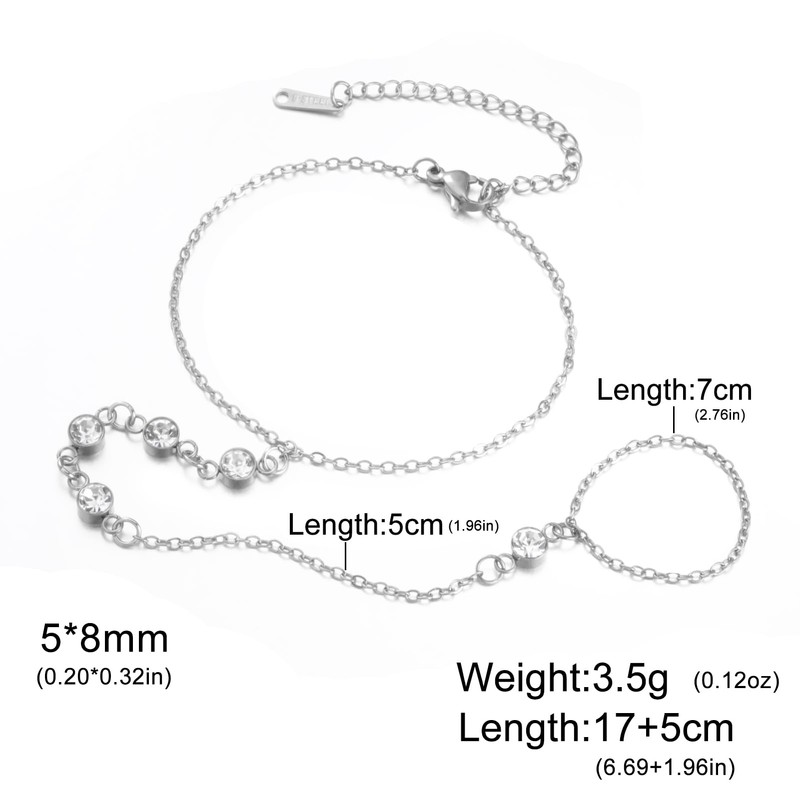 Amaxer Trendy Clear Zircon Hand Chain Bracelet for Women Stainless