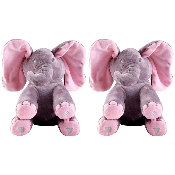 Dimple Kaia Baby Animated Stuffed Plush Singing Peek A Boo Elephant Interactive Musical Peek-a-Boo for Toddlers with Moving Ears, Adorable Elephant Stuffed Animal Toy(Pack of 2)