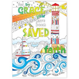Bible Coloring Postcards, Images of Grace, Pack of 10 different designs, with Bible verse on reverse. Make great Christian gifts for adults or children, by Just Cards Direct