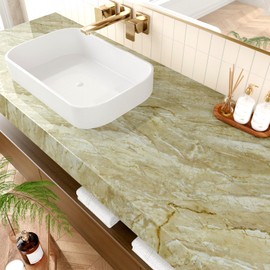 STICKEEP Beige Green Marble Contact Paper for Countertops Waterproof Glossy Marble Wallpaper 17.7" x 315" Removable Self Adhesive Granite Contact Paper for Kitchen Bathroom Cabinets Counter Top Covers