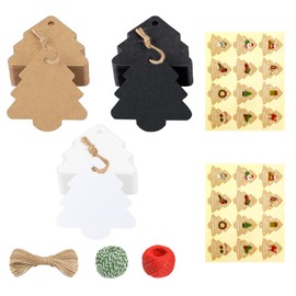 Pack of 150 Christmas Tree Shape Gift Tags, Christmas Labels Tags, Kraft Paper Tags, Gift Tags with 30 m String and Stickers, Christmas 24 Stickers