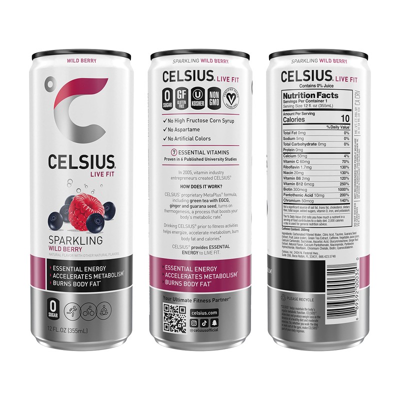 CELSIUS Sparkling Wild Berry, Functional Essential Energy Drink, 12 Fl