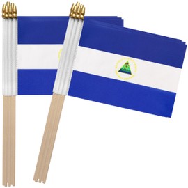 TSMD Nicaragua Stick Flag Nicaraguan Small Mini Hand Held Flags,5x8 Inch,12 Pack