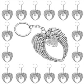 PHAETON 15PCS Silver Big Size Angel Wings Charms Keychain Key Ring for Memorial Keyring Religious Gifts Memorial Decorations