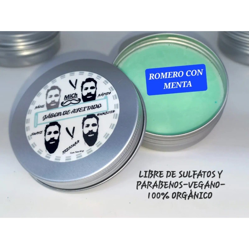 Jabón Afeitar Barba Bigote Romero Menta