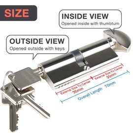DIDA® 70mm Thumb Turn Euro Cylinder Lock 35T/35 UPVC Barrel Lock with 3 Keys Anti-Pick Anti-Bump Anti-Drill Door Barrel Lock with Key Euro Single Cylinder Lock Barrels High Security BS EN 1303:2005