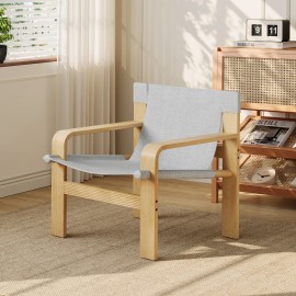 Detachable Washable Modern Oak Lounge Armchair with Wide Armrests Linen Fabric Solid Wood Frame-Light Grey for Living Room & Barcolor: Light Gray, size: 77*65*76