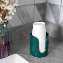 Ceramic Bathroom Cup Dispenser, 3 oz 4 oz Disposable Cups Holder, Small Mouthwash Cup Dispenser (Green)