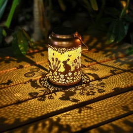 Rabbit Solar Lanterns Outdoor Waterproof Hanging Bunny Solar Lights Metal Decoration Outside for Yard,Patio,Porch, Pathway, Lawn, Garden Decor Lantern Birthday Gifts for Women Mom Grandma