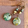 Bronze and Turquoise Czech Dangle Earrings. Jewelry Earrings for Women