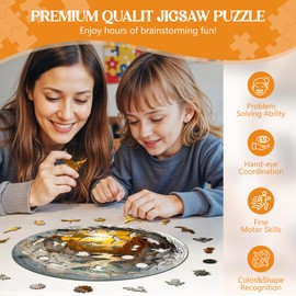 Wooden Puzzle Adults and Children, 3D Vision Inside The Cave-1 Circular Unique Puzzle, Wooden Puzzle Adults with Wooden Gift Box (L-300 Pieces)