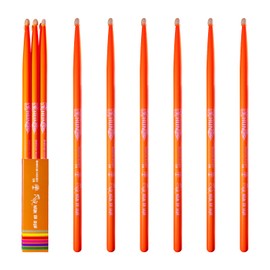 3-pairs(Orange),Neon UV Glow Drum Stick,Classic 5A Drum Stick, Hickory Drum Stick, for Acoustic or Electronic Drum, wood drumstick glow under black light on stage,cant glow in dark.School Season Gift.