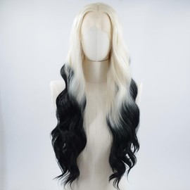 ZHYWIGS White Black Lace Front Wigs Long Body Wavy Synthetic hair White blonde Ombre Black 24 Inch Lace Wigs for Women