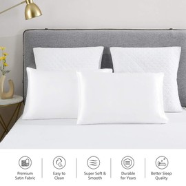 HAOK Satin Pillowcase for Hair and Skin, 2-Pack – Queen (20 x 26 inches) Satin Pillow Cases, Silky Soft Pillow Cover with Envelop Closure (White, Queen)