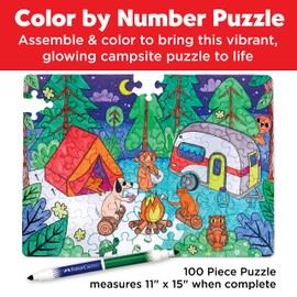 Faber-Castell Color by Number Puzzle, Camping - 100 Pieces, DIY Coloring Puzzle Set for Kids Ages 6+