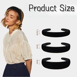 Heanvmyss Black Velvet Headband Women, Pack of 3 Wide Padded Headband, Vintage Hair Band, Headbands Made of Velvet Fabric Hair Accessories, Retro Style Velvet Headband for Women Girls