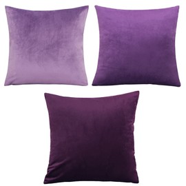 YunJeude Cushion Covers 15.7 x 15.7 inches (40 x 40 cm), Scandinavian Set of 3 Stylish Cute Velvet Solid Modern Antique Natural Zipper Interior Home Decor Car Room Decoration (40x40, Purple)