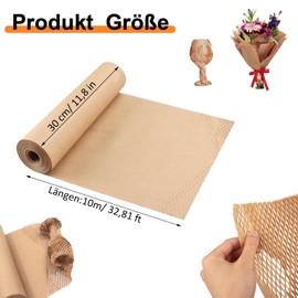 Honeycomb Paper Packaging Material, 30 cm x 10 m, Bee Nest Packaging Paper, Nub Film Alternative, Kraft Paper Packaging Roll, for Shipping, Removals, Gift Wrapping, Brown