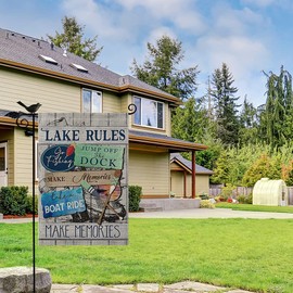 AVOIN Lake Rules Slogan Wood Garden Flag Vertical Double Sided, Jump Off The Dock Relax Boat Canoe Yard Outdoor Decoration 12.5 x 18 Inch